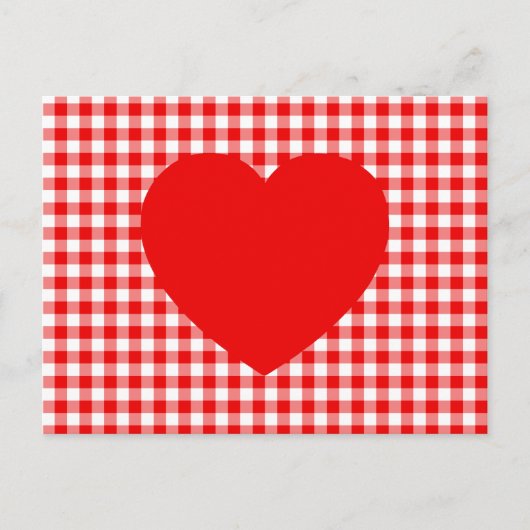Carte Postale Cœur rouge sur gingham rouge (Devant)