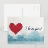 Carte Postale Coeur rouge sur l'amour Arrière - plan bleu (Devant / Derrière)