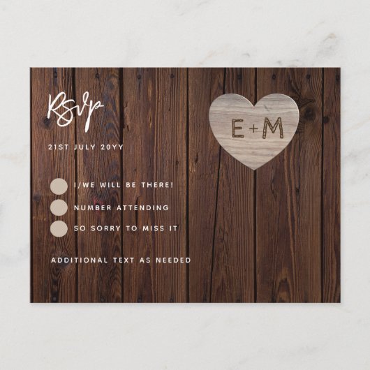 CARTE POSTALE COEUR RUSTIQUE RSVP MARIAGE CARD WOOD RESSORT (Devant)