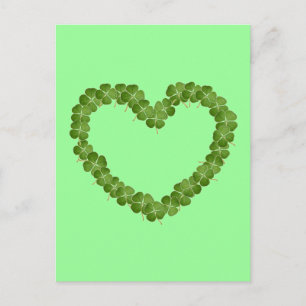 Carte Postale Coeur Shamrock à quatre feuilles