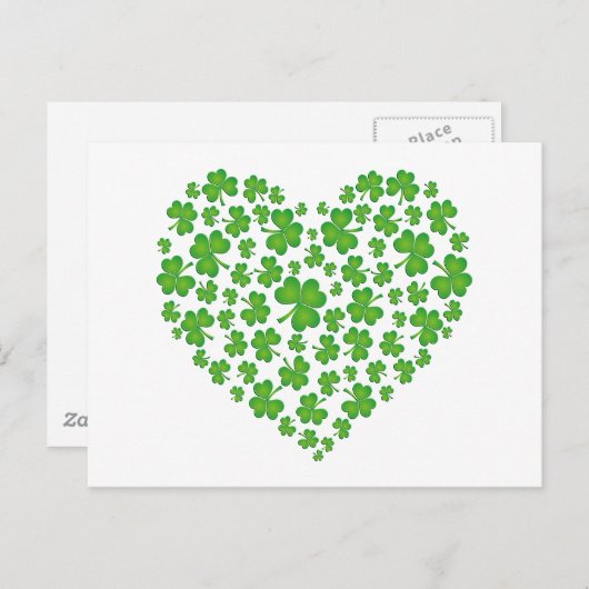 Carte Postale Coeur Shamrock vert (Devant / Derrière)