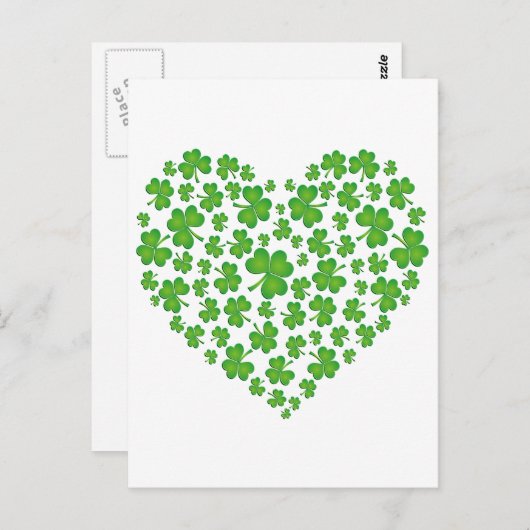 Carte Postale Coeur Shamrock vert (Devant / Derrière)
