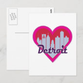 Carte Postale Coeur Skyline de Détroit (Devant / Derrière)