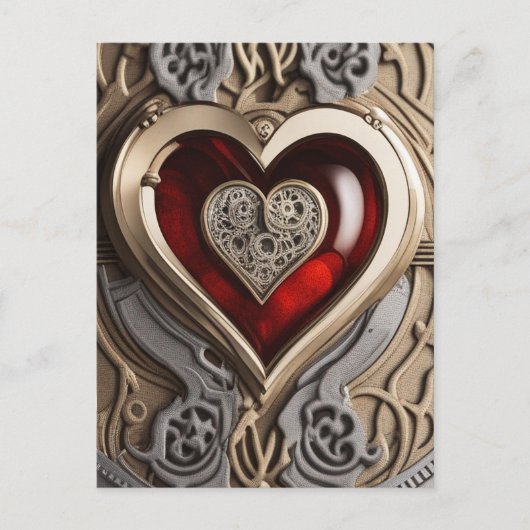 Carte Postale Coeur Steampunk - Amour mécanique complexe (Devant)