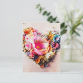 Carte Postale coeur vintage fleuri valentine (Debout devant)