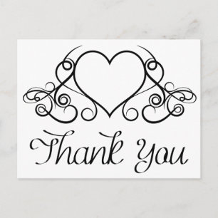 Carte Postale Cœur vintage noir et blanc Merci - Mariage