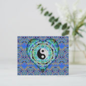 Carte Postale Coeur Yin Yang de vert bleu de mandala (Debout devant)