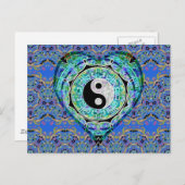 Carte Postale Coeur Yin Yang de vert bleu de mandala (Devant / Derrière)
