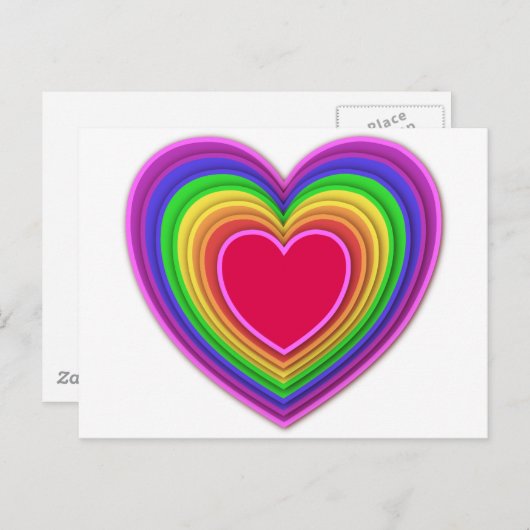 Carte Postale Coeurs 3d en couche couleurs arc-en-ciel (Devant / Derrière)