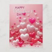 Carte Postale Cœurs Amour Rouges Brillants et Roses Saint Valent (Devant)