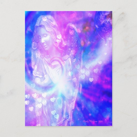 Carte Postale Coeurs anges priant belle aquarelle violette (Devant)