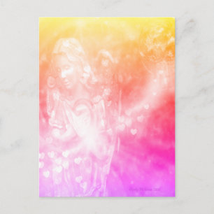 Carte Postale Coeurs anges priant rose Beau aquarelle Art