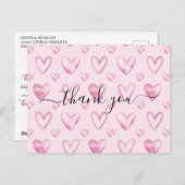 Carte Postale Cœurs Aquarelles Rose Clair Remerciement Baby Show (Devant / Derrière)