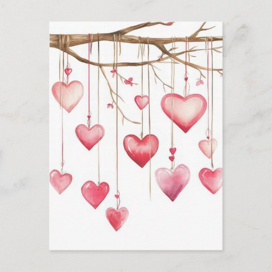Carte Postale Coeurs blancs et roses Salutation Valentine (Devant)