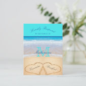 Carte Postale Coeurs bleu turquoise dans le sable Beach Wedding  (Debout devant)