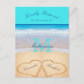Carte Postale Coeurs bleu turquoise dans le sable Beach Wedding  (Devant)
