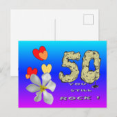 Carte postale cœurs bleu violet pour le 50e annive (Devant / Derrière)