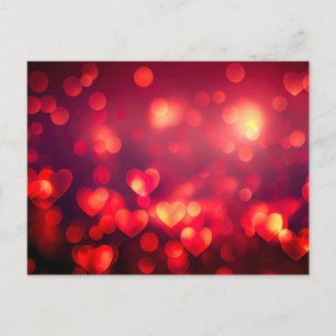 Carte Postale Cœurs Bokeh Rouges