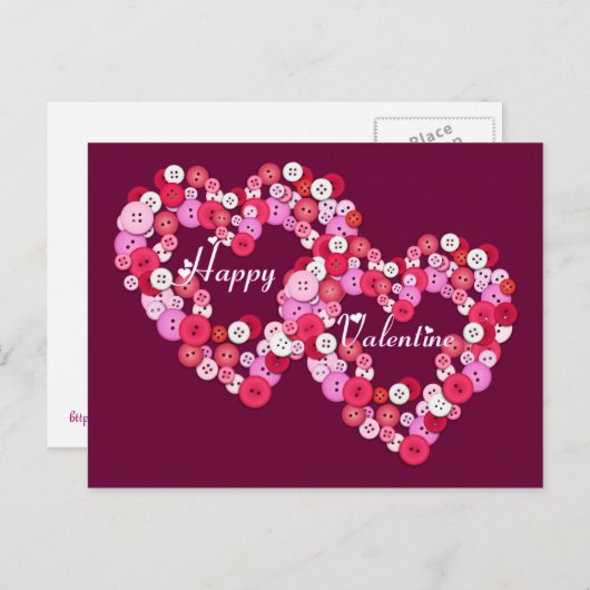 Carte Postale Coeurs Buttonisés (Devant / Derrière)