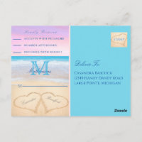 Coeurs ciel rose violet dans le sable Beach Weddin