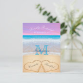 Carte Postale Coeurs ciel rose violet dans le sable Beach Weddin (Debout devant)