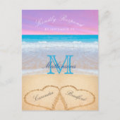Carte Postale Coeurs ciel rose violet dans le sable Beach Weddin (Devant)