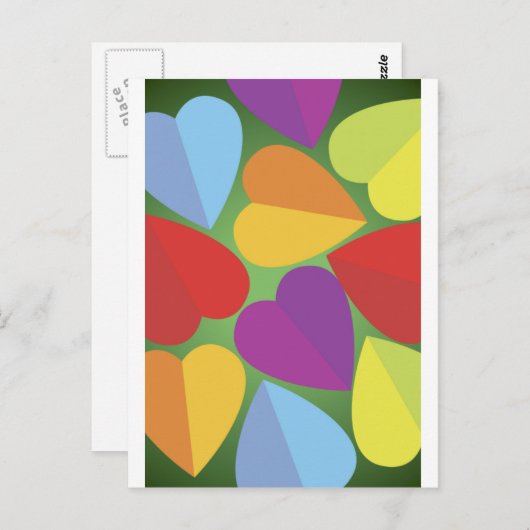 Carte postale Coeurs colorés (Devant / Derrière)
