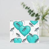 Carte Postale Cœurs d'amour et libellules Turquoise (Debout devant)