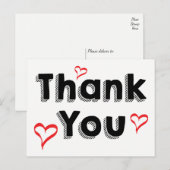 Carte Postale Coeurs d'Amour Rouge Noir et Merci Blanc Rétro (Devant / Derrière)