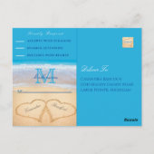 Carte Postale Coeurs dans le sable Plage Mariage Bleu RSVP (Dos)