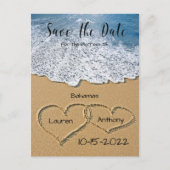 Carte Postale Coeurs Dans Le Sable Sur La Plage Mariage Économis (Devant)