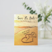 Carte Postale Coeurs Dans Le Sable Sur La Plage Mariage Enregist (Debout devant)