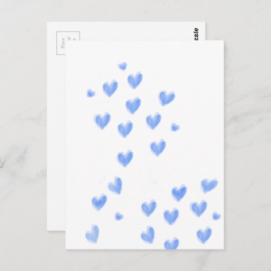 Carte Postale Coeurs d'aquarelle bleu mignon (Devant / Derrière)