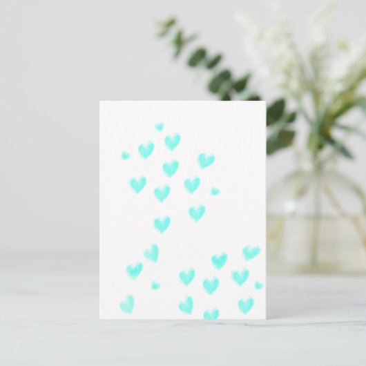 Carte Postale Coeurs d'aquarelle Turquoise (Debout devant)