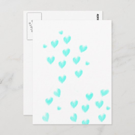 Carte Postale Coeurs d'aquarelle Turquoise (Devant / Derrière)