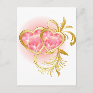 Carte Postale Coeurs de bijoux roses