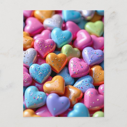 Carte Postale Cœurs de bonbons colorés d'amour (Devant)