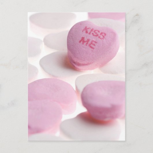 Carte Postale Coeurs de bonbons rose et blanc Kiss Me Modèle de  (Devant)