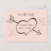 Carte Postale Coeurs de calligraphie rose vif Enregistrer la dat (Devant)