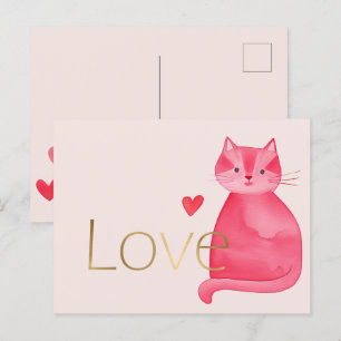 Carte Postale Coeurs de chats roses mignonette Gold Love