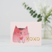Carte Postale Coeurs de chats roses mignons XOXO Or (Debout devant)