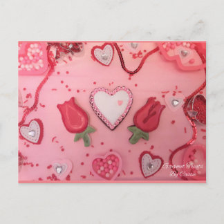 Carte Postale Coeurs de chocolat et biscuits de sucre Rose