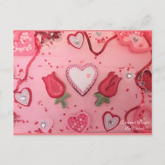 Carte Postale Coeurs de chocolat et biscuits de sucre Rose (Devant)