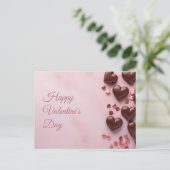 Carte Postale Coeurs de chocolat sur sol rose Saint Valentin (Debout devant)