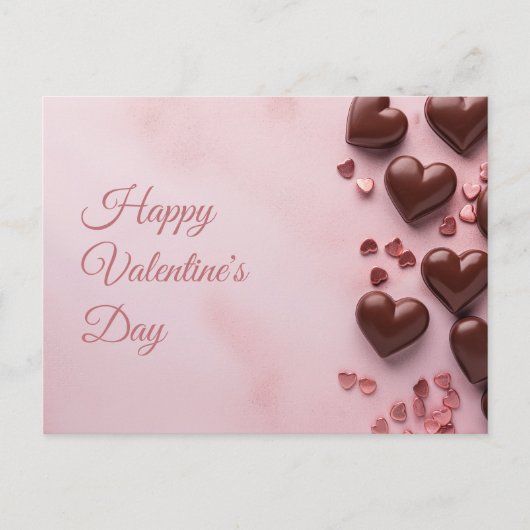 Carte Postale Coeurs de chocolat sur sol rose Saint Valentin (Devant)