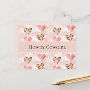 Carte Postale Cœurs de Cowgirl Crème Rose Occidental