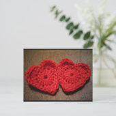 Carte Postale Coeurs de fils crochet sur bois fait main (Debout devant)