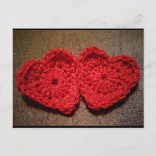 Carte Postale Coeurs de fils crochet sur bois fait main (Devant)