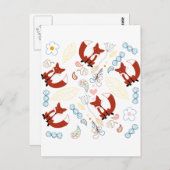 Carte Postale Coeurs de Fox mignonne tirant à la main en bleu ja (Devant / Derrière)