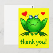 Carte Postale Coeurs de grenouille verte mignonne Merci Jaune (Devant / Derrière)